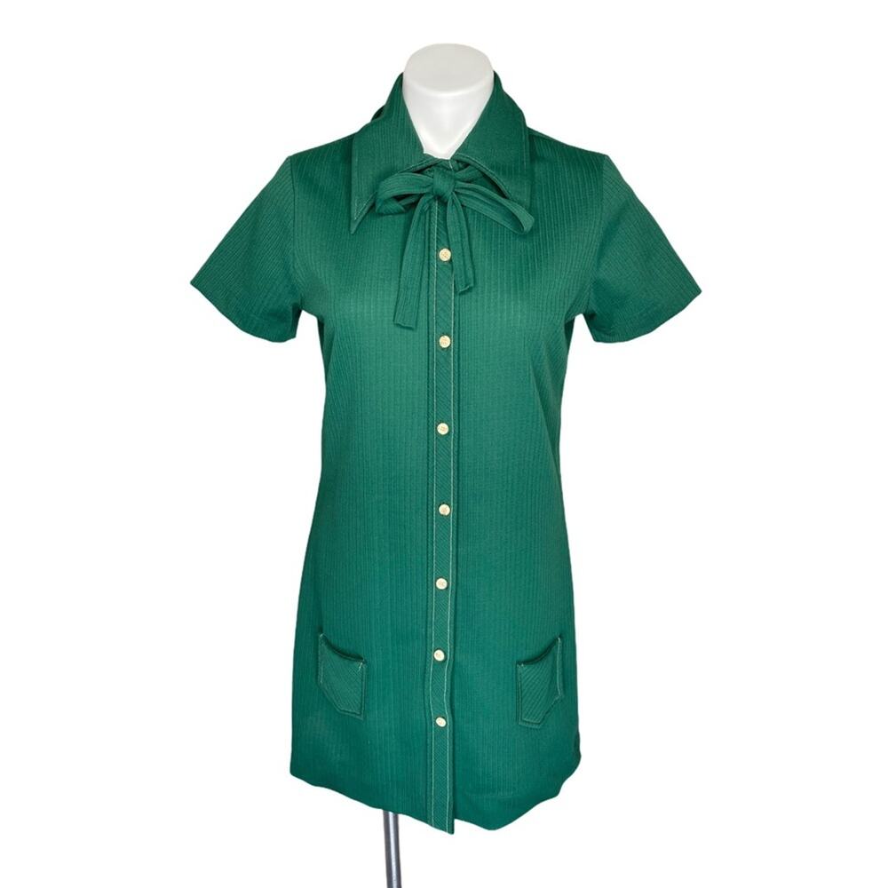 70s Vintage 2 piece Art Smock Green Dress+Shorts